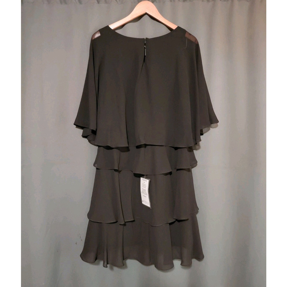 SLNY Tiered Dress Cocktail Boat Neck Black Chiffon Beaded Women Size 10 - Picture 2 of 10